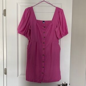 Old Navy Pink Puff-Sleeve Linen-Blend Dress